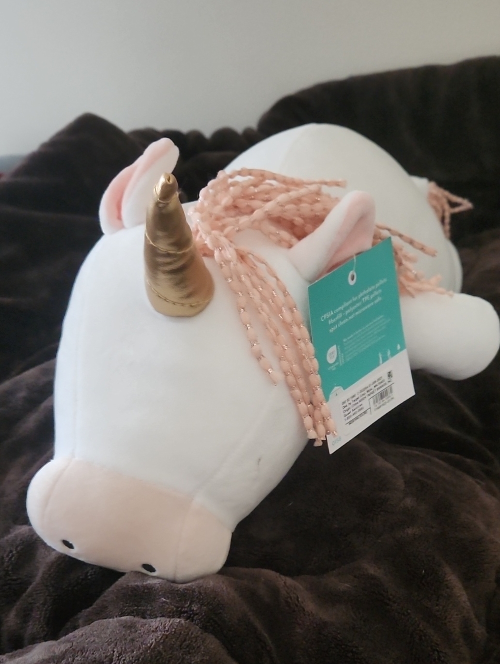 Target White Unicorn Plush with Gold Horn and Pink Braided Mane